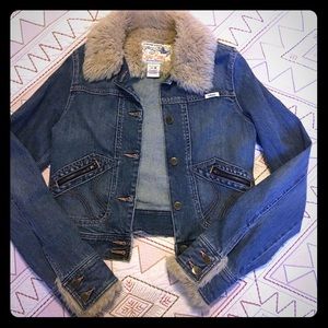 Hollister jean jacket with fur trim